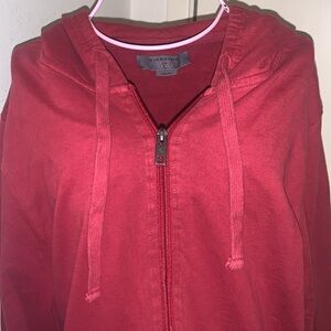 Women's Giordano Red Slimfit Zippered Hooded Sweatshirt- Large